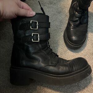 Black leather Italian biker style boots
